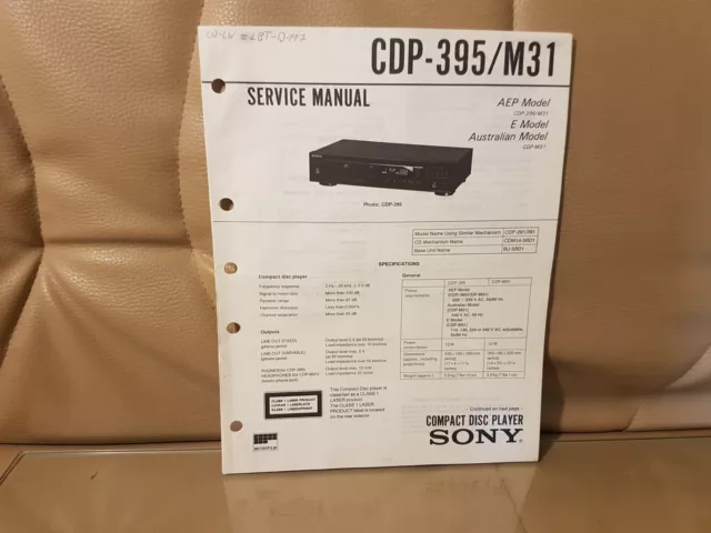 Sony CDP 395/M31 Service Manual Bedienungsanleitung
