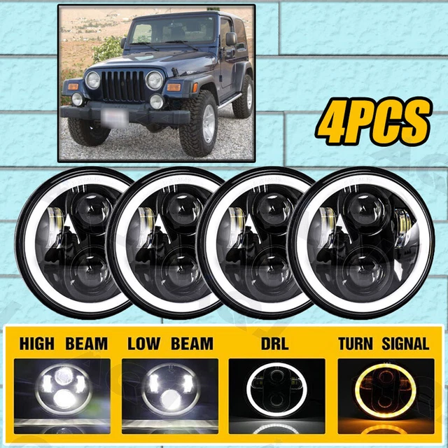 Pair 7" Inch Round 6000k LED Headlights  For Jeep Wrangler JK LJ TJ CJ
