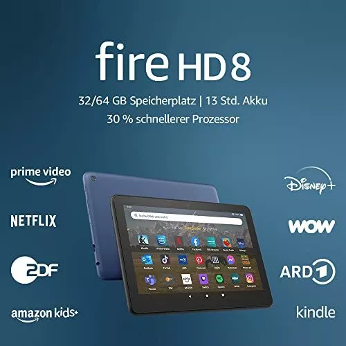 Fire HD 8-Tablet, 8-Zoll-HD-Display, 32 GB, 30 % schnellerer Prozessor, für Unte