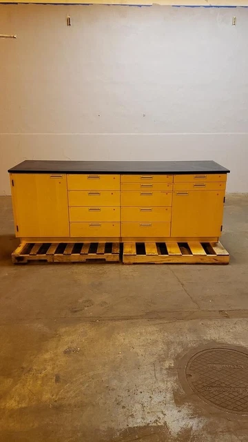 8' Wood Lab Casework Bench 2 Doors 11 Drawers w/ Countertop