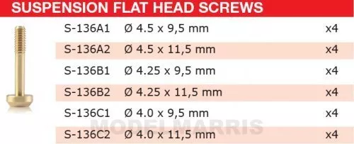 Suspension Brass Screw M2 Flat Head 4.0mm x 11.5mm ? Long (x4)
