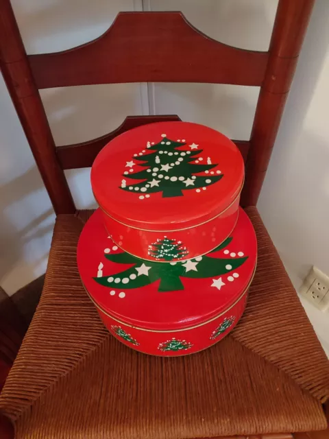 Vintage Waechtersbach Christmas Tree Cookie Tin's - Set of 2 - 10", 8"