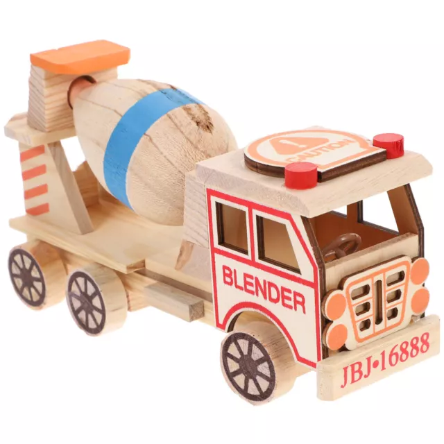 Kids Educational Toy Wood Construction Vehicle Cement Mixer Model Ornament