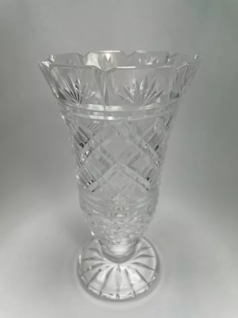 Waterford Scalloped Cut Crystal Vase Georgian Strawberry Castle Top 7" Vtg C54