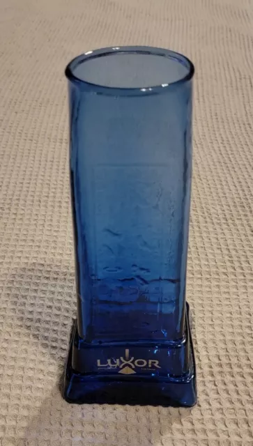 Las Vegas LUXOR Casino Hotel Blue Cobalt Eyptian Obelisk Drinking Glass Vase