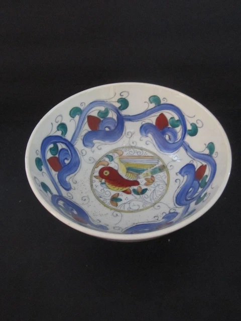 Vintage WBI Hand Painted Chinese Ceramic Porcelain Blue Floral Birds 8" Med Bowl