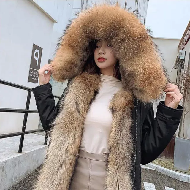 Womens Winter Warm Jackets Outwear Faux fox Fur Liner Outwear Parka