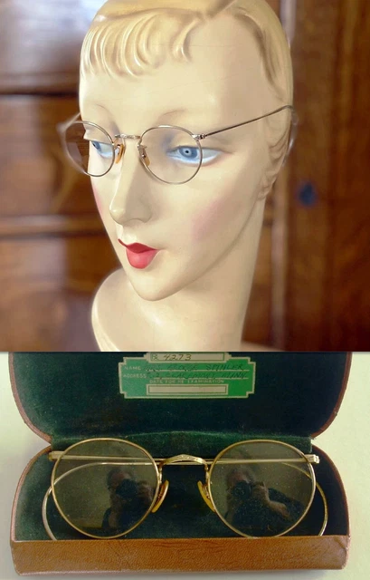 30s/40s Vintage GOLD FILLED BAUSCH & LOMB_Wire Rim EYEGLASSES & OPTOMETRIST CASE