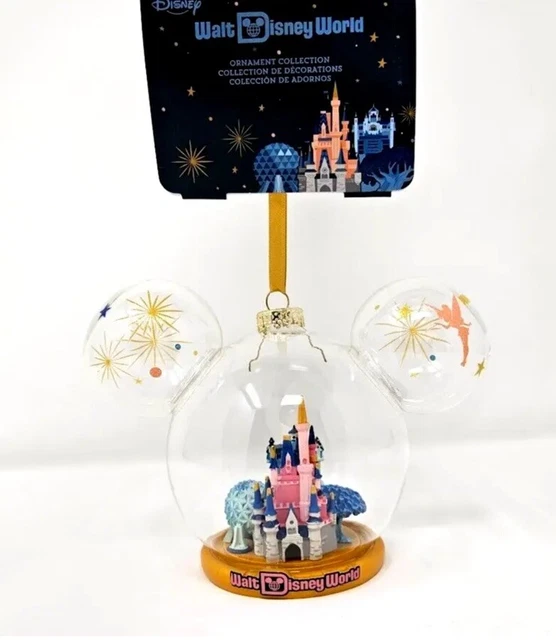 2024 WALT DISNEY World Four Parks Icons Castle Glass Mickey Ornament