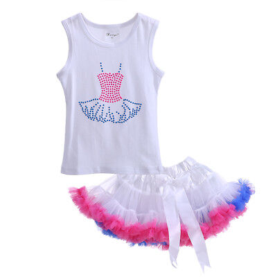 Baby Girls T-shirt Top + Tutu Skirt Set Toddler Kids Summer Outfit Party Dance