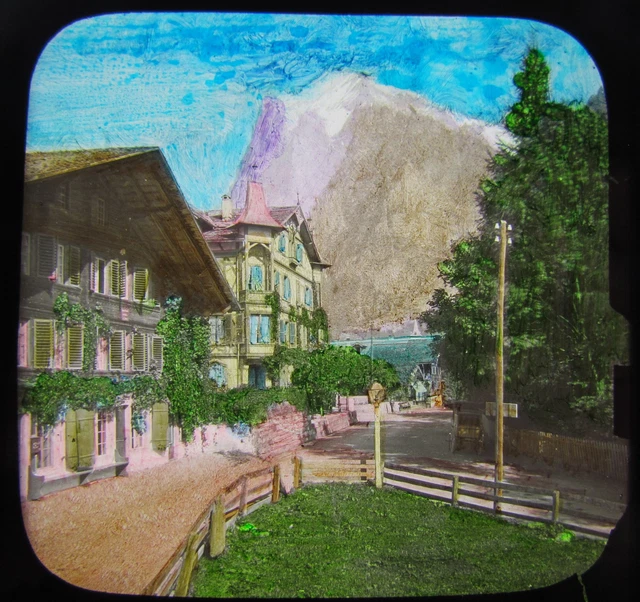 Glass Magic lantern slide GRINDELWALD AND WETTERHORN C1900 SWITZERLAND L65