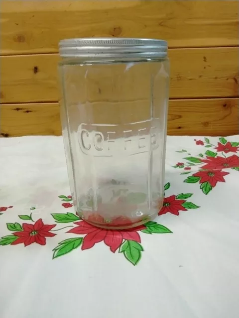 VTG Sellers HOOSIER CABINET Paneled RIBBED GLASS COFFEE JAR w/LID