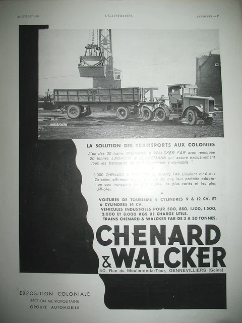 Publicite De Presse Chenard Et Walcker Camion Tunisienne Automoble Ad 1931