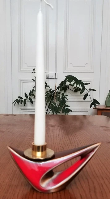 Grand Bougeoir Candélabre Céramique Fleurie – Vintage – Années 50/60