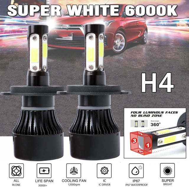4Sides H4 2400W 360000LM COB LED Headlight Kit High or Lo Light Bulb 6000K White