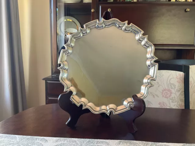 Antique Hallmarked Silver Tray With Pie Crust Border Dated 1910