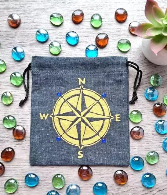 Drawstring Bag for Runes Wiccan Pagan Altar Linen Hand-painted pouch for Tarot