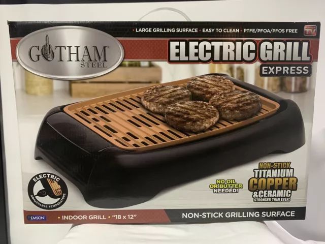 Gotham Steel Indoor Electric Grill Express W/Copper Nonstick Surface~NEW 18”x12”