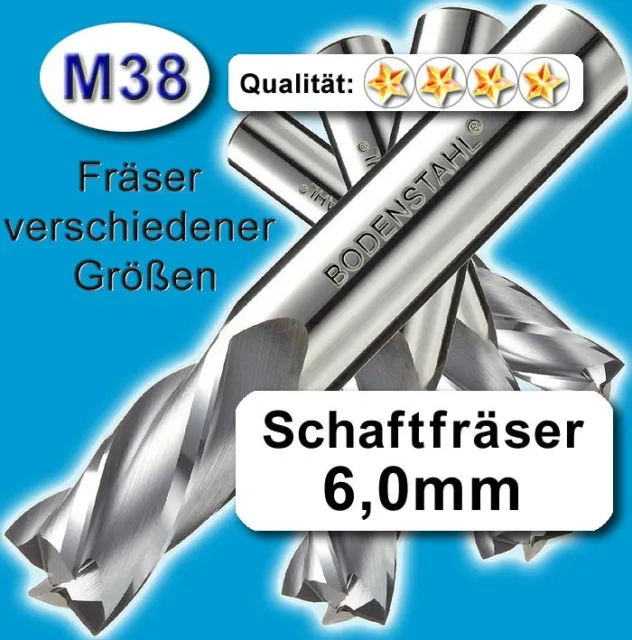 6mm Fräser L=68mm Z=2 Schneiden M38 Schaftfräser für Metall Kunststoff Holz etc