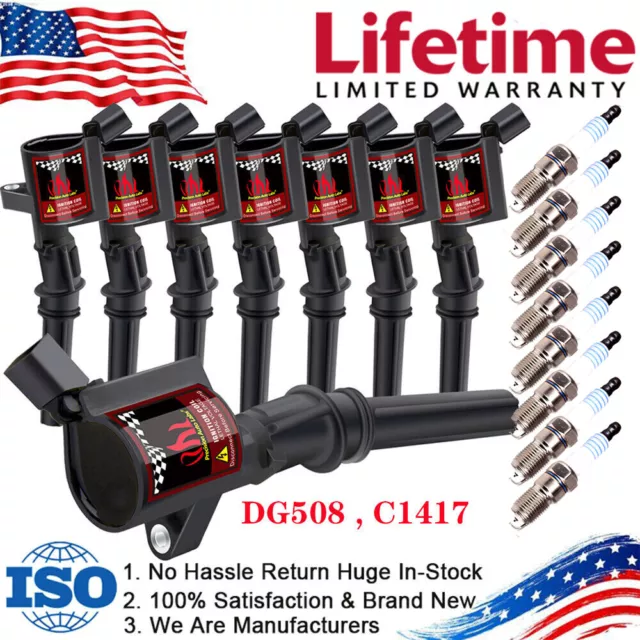 For Ford F150 Lincoln 4.6L 5.4L V8 8x Spark Plugs & 8 Pack Ignition Coils DG508