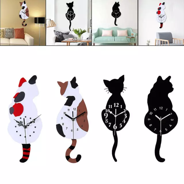 Modern Design Silent Cat Wall Clock Tail Wagging Pendulum Clocks Battery