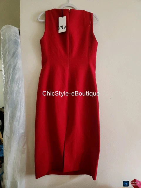 knee length dresses for ladies Zara Red Wrap Midi Dress – Eva Bella Maghera main image 0