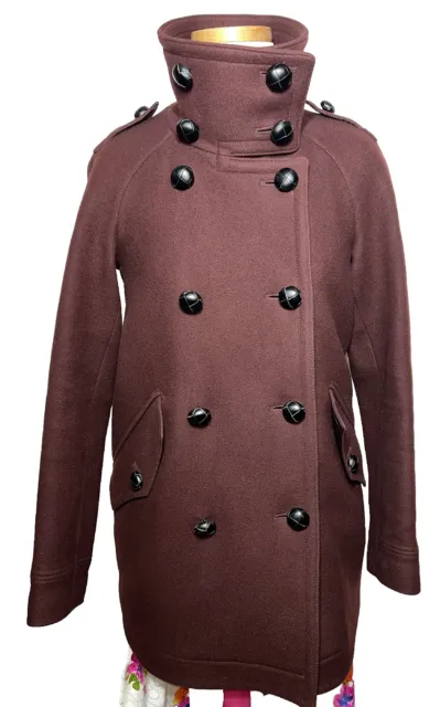 BURBERRY BRIT Size 6 Wool Cashmere Blend Women's Peacoat Burgundy Coat Jacket