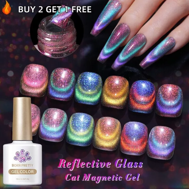 BORN PRETTY 10ml Reflektierende Katze Magnetische Regenbogen Gel Nagellack