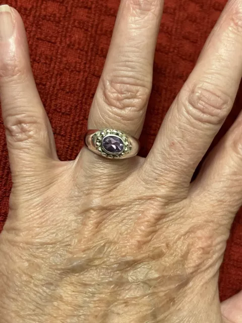 Vintage Estate Sterling Silver 925 Bezel Set Amethyst Stone Ring Size 7