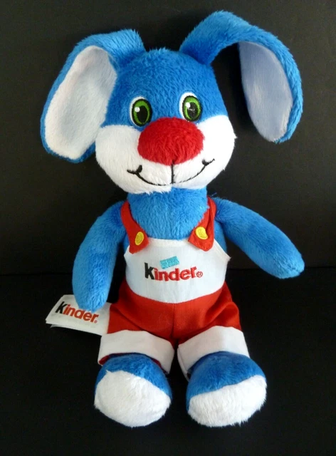 i1. DOUDOU PELUCHE KINDER LAPIN BLEU ROUGE BLANC SALOPETTE 26 cm - TTBE