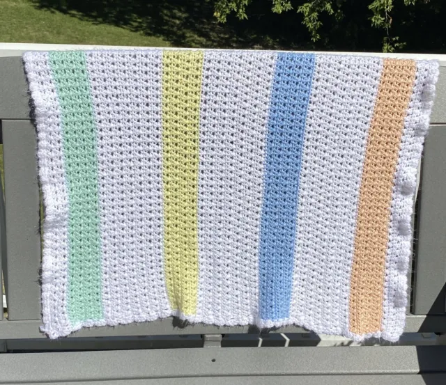 Handmade Crochet Afghan Throw Baby Lap Blanket Multicolor Approx 30” X 40”