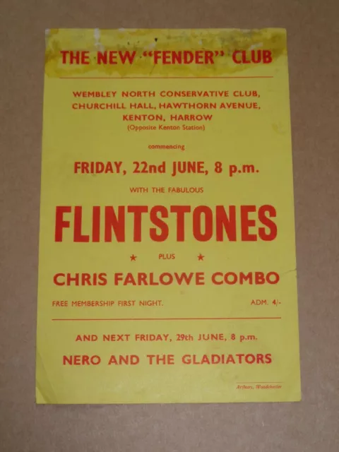 Flintstones 1962 Harrow Handbill (Chris Farlowe Combo)(Nero & Gladiators)