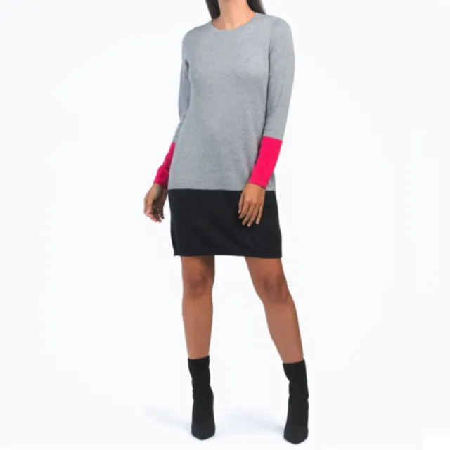 NWT Nicole Miller Cotton Blend Knit Color Block Sheath Sweater Mini Dress   S-XL