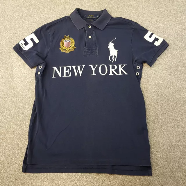 POLO RALPH LAUREN Mens Polo Shirt Medium Blue New York USA Big Pony ...