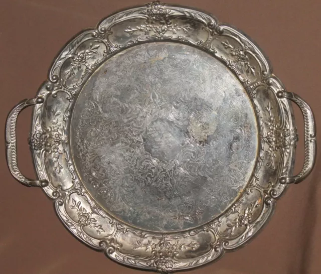 Antique ornate floral silver plated serving tray