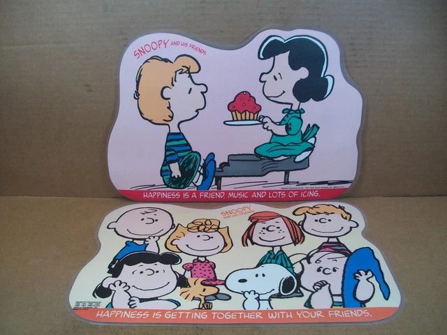 Lot of 2 ~ Vintage Peanuts-Snoopy & Friends ~ Laminated Activity Placemat ~ NOS