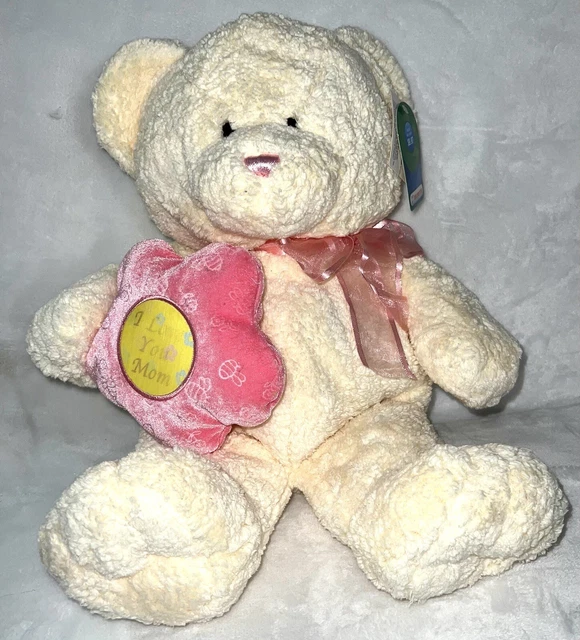 White Plush Teddy Bear Kid Connection I Love You Mom Pink Bow Walmart 16 In