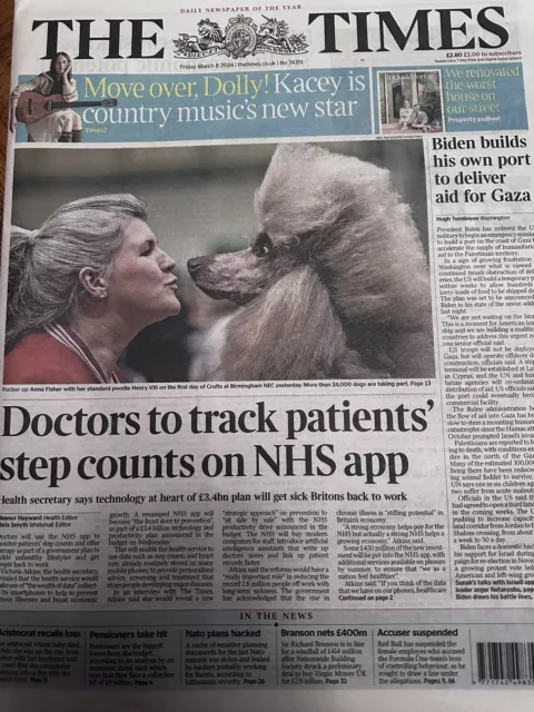 THE TIMES 8TH March 2024 8/3/24 Crufts 2024 £14.00 PicClick UK