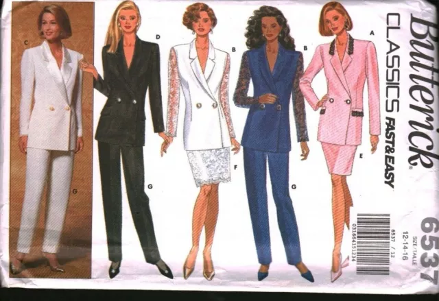 6537 Vintage Butterick Sewing Pattern Misses Jacket Skirt Pants UNCUT Career OOP