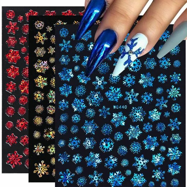 Adesivo chiodo slider 3D Natale inverno fiocchi di neve lattina oro Natale N ¬