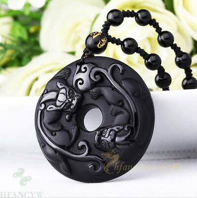 Obsidian pixiu pendant +necklace Handmade Stone Lucky Ornaments 100% Beautiful