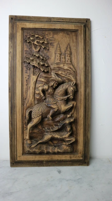 Panneau En Bois Sculpte Decor Scene Chasse Cerf Venerie Chateau