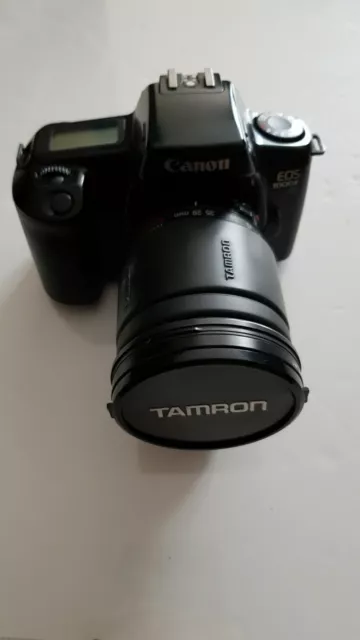 Appareil photo argentique Canon EOS 1000 F avec objectif Tamron AF 28/200