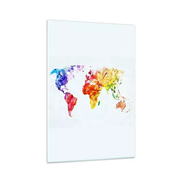 Cuadro Sobre Vidrio 70x100cm Cuadros Pared Mundo mapa colorido continentes Art