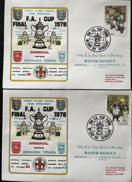 Arsenal v Ipswich Town FA Cup Final 10th May 1980 Dawn First Day Cover Set Of 2