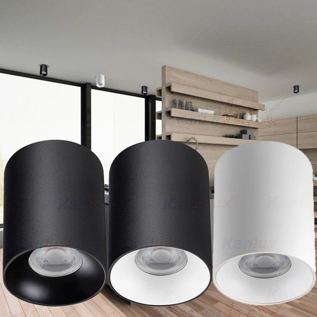 Black White Round Cylinder Surface Ceiling Mounted GU10 Mains Indoor Spot Light