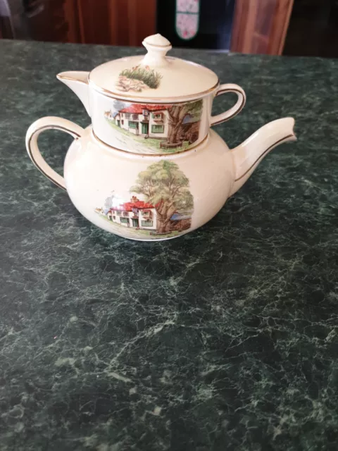 VINTAGE Royal Winton Grimwades Red Roof Inn Teapot And Milk Jug