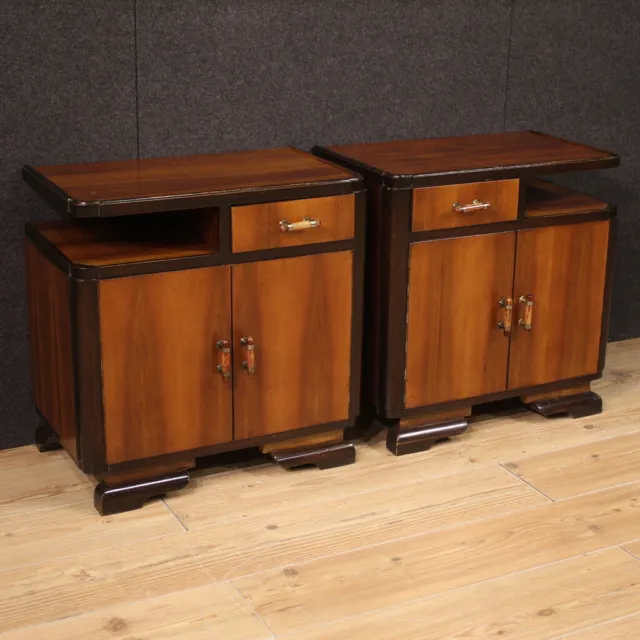Bedside tables pair furniture low art deco style wood xx century