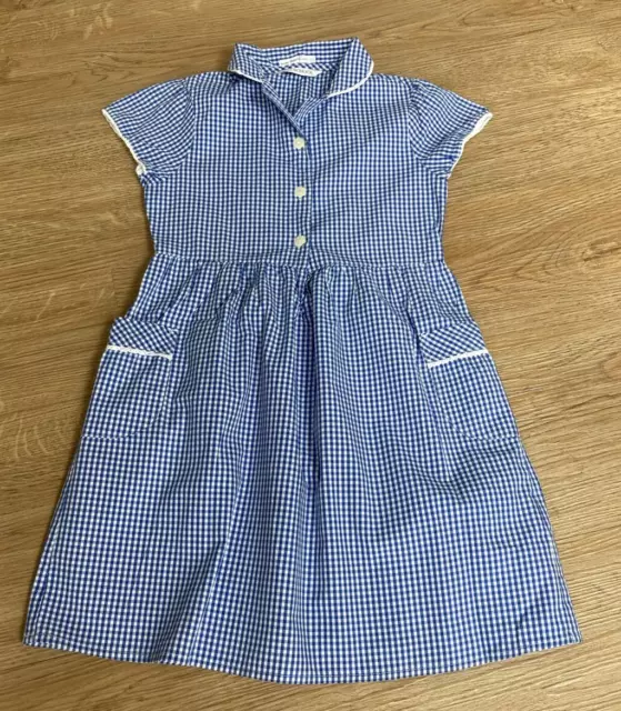 Girls School Summer Uniform Dress Blue & White Check Age 5-6 M&S with pockets