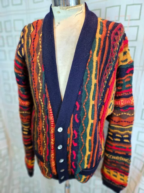 Genuine Vintage 1980s Coogi 3D Australian Made Knitted Pure Wool Cardigan L